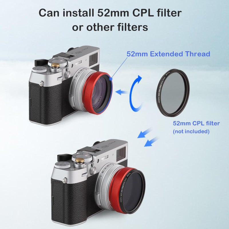 Haoge غطاء عدسة معدني Haoge LUV-X54R مع حماية MC UV فلتر عدسة فوق بنفسجية متعددة الطلاء لكاميرا Fujifilm X100VI Fuji X100V باللون الأحمر - Image 5